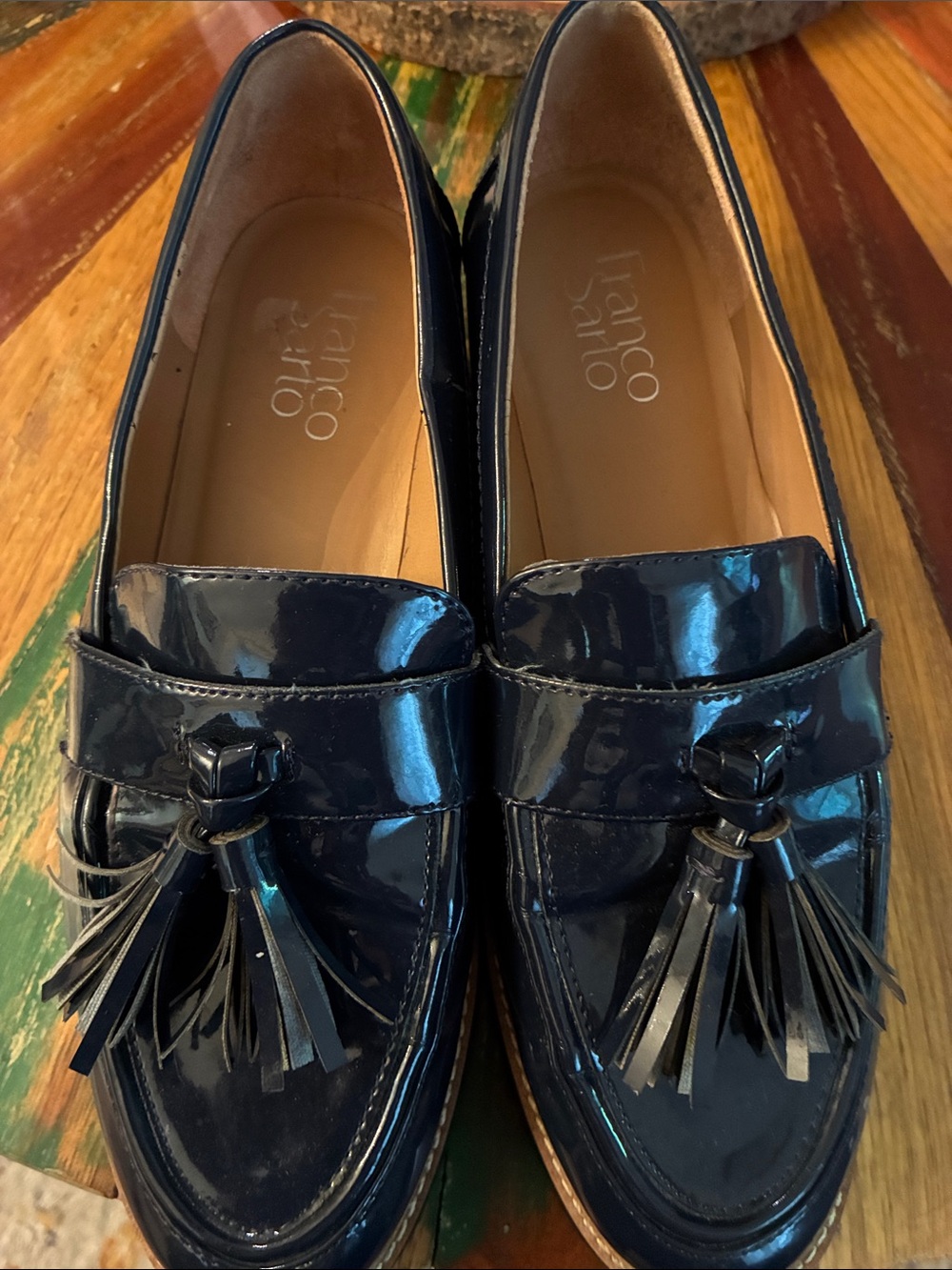Franco Sarto Glossy Navy Tassel Loafers